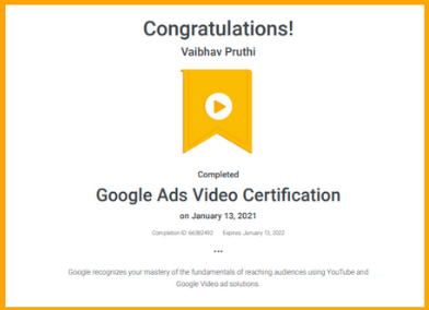 Google Video Ads Certificate in Pathankot Punjab